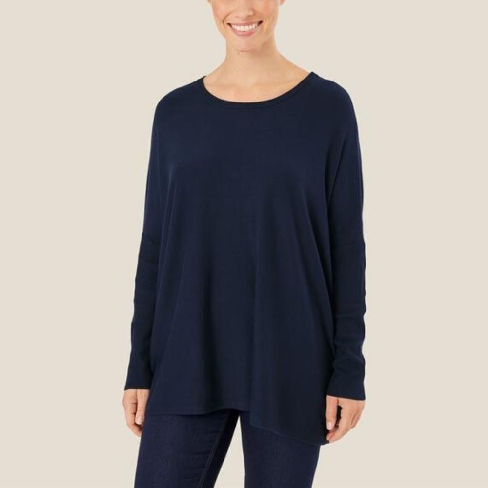 Magaschoni Classic Linen NavyâRelaxed Fit Long Sleeve Top Size L